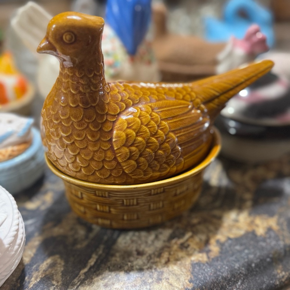 Brown Ceramic Bird Dish
